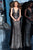 Jovani - 1751 Sequined Deep V-Neck Sheath Dress in Gray and Multi-Color