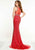 Panoply - 14856 Beaded Illusion Jewel Sheath Jersey Dress In Red