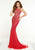 Panoply - 14856 Beaded Illusion Jewel Sheath Jersey Dress In Red