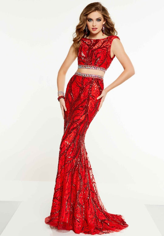 Panoply - 14861 Two Piece Sequined Evening Dress In Red