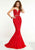 Panoply - 14864 Beaded Fitted Plunging Evening Dress In Red