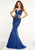 Panoply - 14864 Beaded Fitted Plunging Evening Dress In Blue