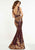 Panoply - 14867 Sequined Floral Fitted Plunging Gown In Red and Gold