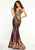 Panoply - 14867 Sequined Floral Fitted Plunging Gown In Red and Gold