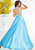 Panoply - 14870 Embellished High Neck Pleated Gown In Blue