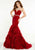 Panoply - 14871 Strapless Fitted Floral Ruffled Evening Gown In Red