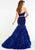 Panoply - 14871 Strapless Fitted Floral Ruffled Evening Gown In Blue