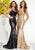 Panoply - Sequined Illusion Bateau Fitted Gown 14872  In Blue and Gold