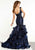 Panoply - 14878 Bead Ornate Ruffle Tiered Organza Mermaid Gown In Blue