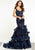 Panoply - 14878 Bead Ornate Ruffle Tiered Organza Mermaid Gown In Blue