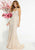 Panoply - 14905 Geometric Beaded Tulle Overlaid Sheath Gown In Neutral and Silver