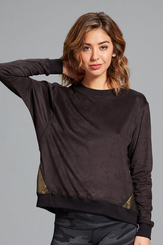 Pia Suede Sweatshirt- Black/Antique Gold