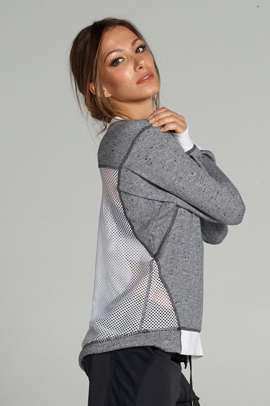 Pia Open Back Sweatshirt - Heather Grey/White