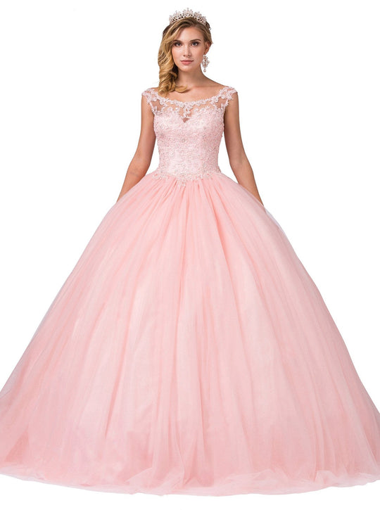 Dancing Queen - 1338 Lace Applique Bateau Ballgown In Pink