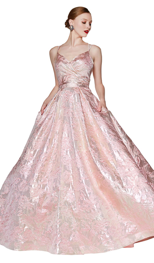 Cinderella Divine - CR827 Brocade V-neck Ballgown In Pink