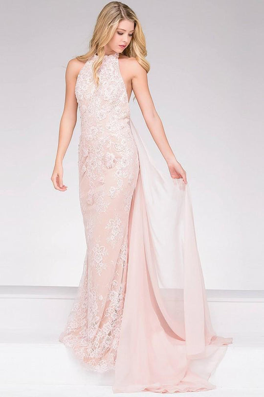 Lace Embroidered Prom Dress With Sheer Paneling 45727