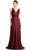 Cinderella Divine - Plunging V-Neck Shirr-Ornate A-Line Evening Gown