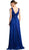 Cinderella Divine - Plunging V-Neck Shirr-Ornate A-Line Evening Gown