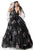 Jovani - 67114 Low V-Neck Floral Ballgown In Black and Multi