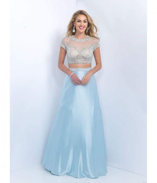Intrigue - Illusion Jewel Neckline Two-Piece A-line  Dress  155 in Blue
