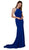 Nox Anabel - Q131 High Halter Georgette Mermaid Gown with Slit In Blue