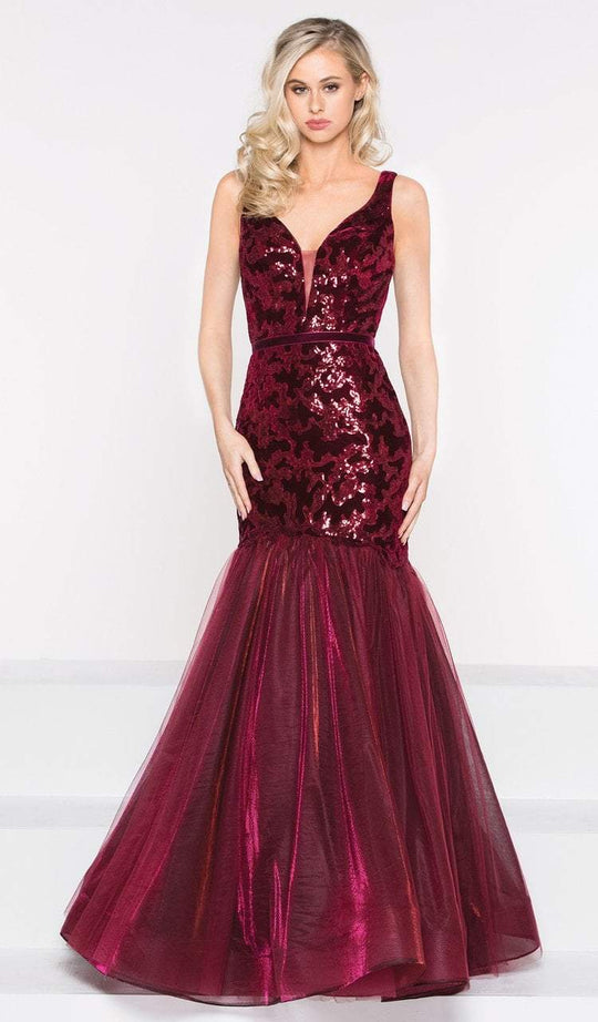 Colors Dress - 2023 Sequined Velvet Deep V-neck Trumpet Dress in Red