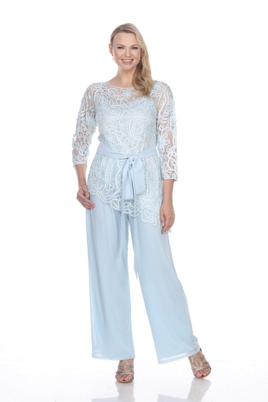 Soulmates - 1604 Soutache Asymmetrical Tunic Pants Set in Blue