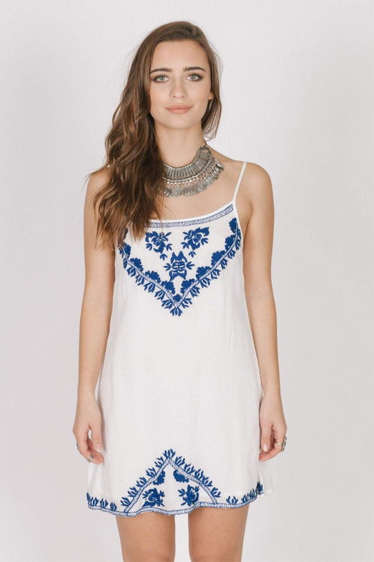 RAGA - Santorini Short Dress in White and Blue