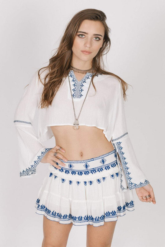 RAGA - Santorini Mini Skirt in White and Blue