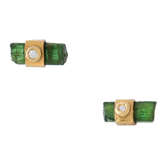 Rough Cut Green Tourmaline Studs