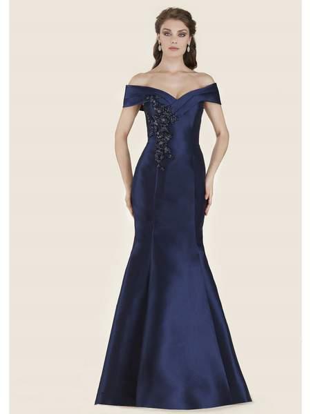 Rina di Montella - RD2602-1 Embellished Off-Shoulder Mermaid Dress In Blue