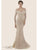 Rina di Montella - RD2605-1 Embellished Lace Off-Shoulder Trumpet Gown In Neutral