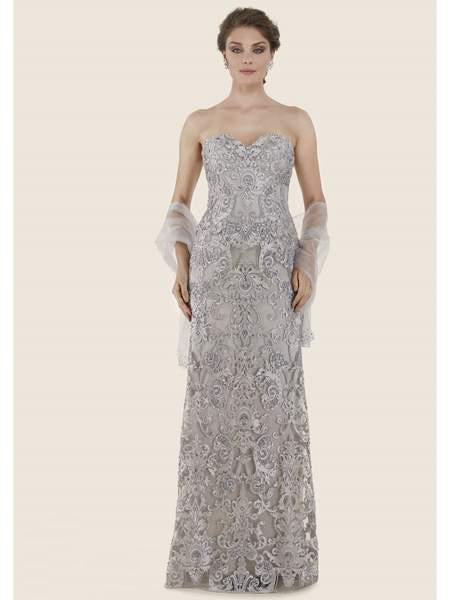 Rina di Montella - RD2624-1 Lace Embroidered Sweetheart A-line Gown In Silver