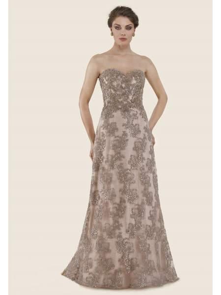 Rina di Montella - RD2627-1 Strapless Lace Sweetheart A-line Gown In Gold
