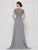 Rina Di Montella - RD2649 Short Sleeve Beaded Empire Chiffon Gown In Silver and Gray