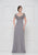 Rina Di Montella - RD2649 Short Sleeve Beaded Empire Chiffon Gown In Silver and Gray