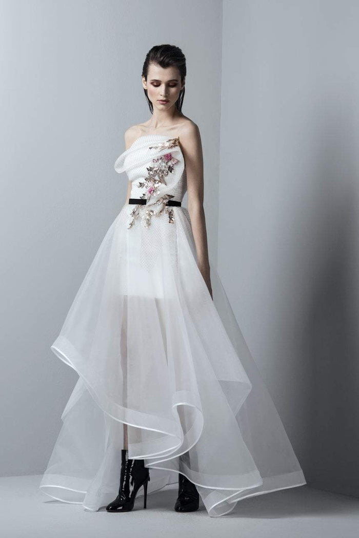 3351 Artistically Folded High Low Gown