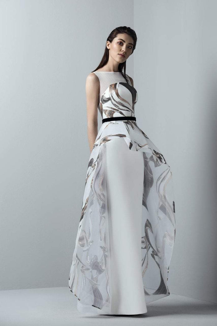 3355 Sequined Asymmetrical Peplum Gown