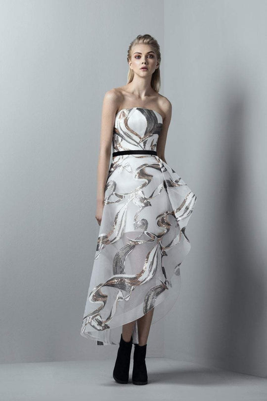 3356 Sequined Asymmetrical High Low Gown