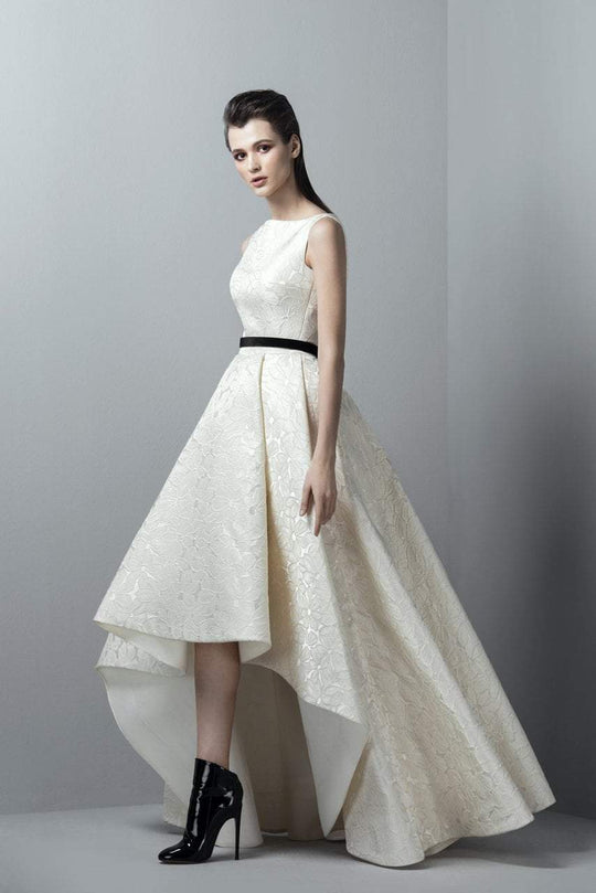 3357 Floral Brocade High Low Gown