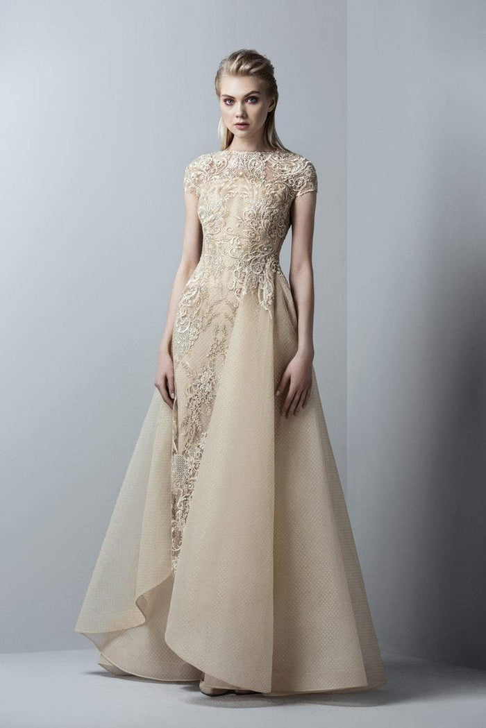 3360 Bateau Appliqued Evening Gown