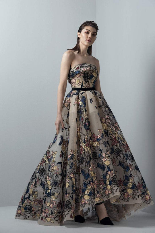 3364 Floral Strapless Evening Gown