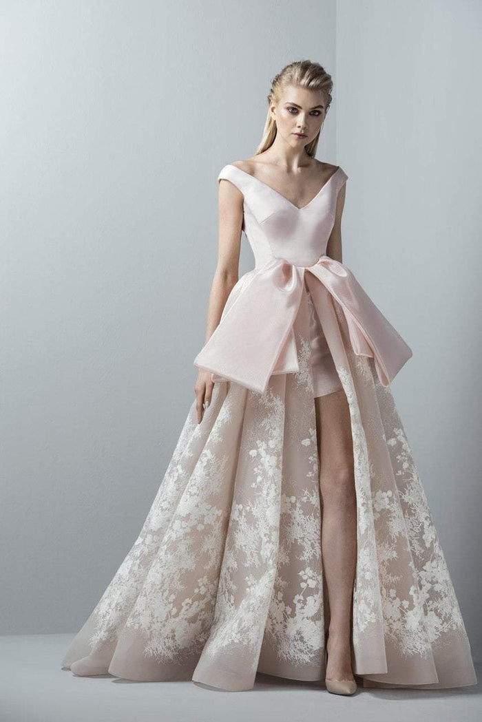 3366 Off Shoulder Pleated Ballgown
