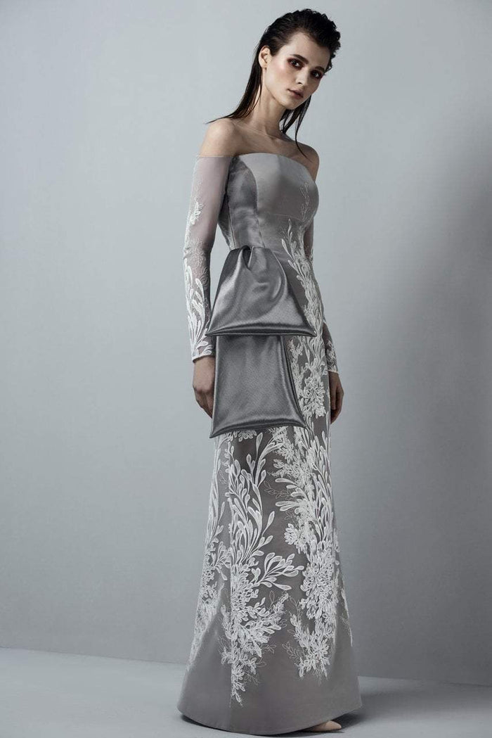 3370 Long Sleeved Illusion Jewel Sheath Dress
