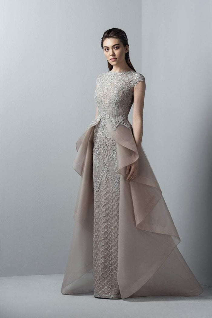 3375 Lace Illusion Bateau Dress with Overskirt