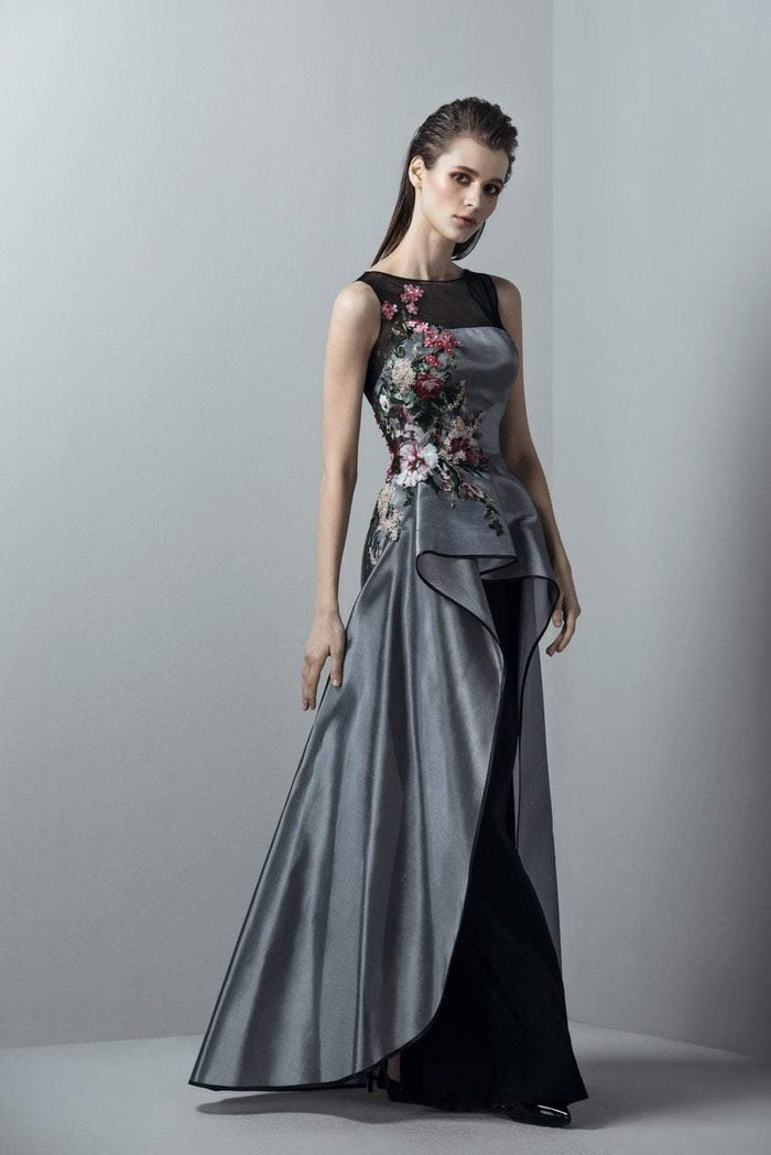 3380 Sleeveless Metallic High Low Gown