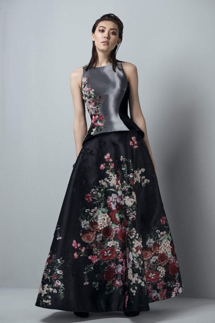 3381 Haltered Floral Embellished Gown