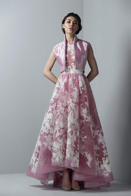 3385 Lace Appliqued Tulle High Low Gown