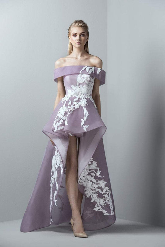 3386 Off-Shoulder High Low Tulle Gown