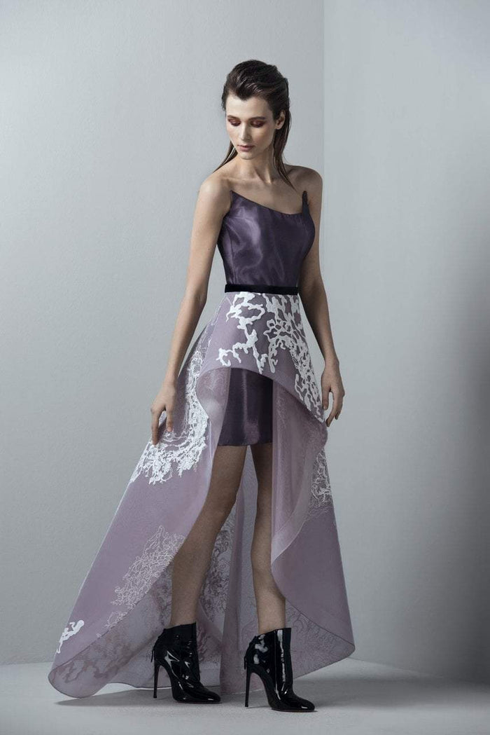 3387 Metallic Strapless High Low Tulle Gown